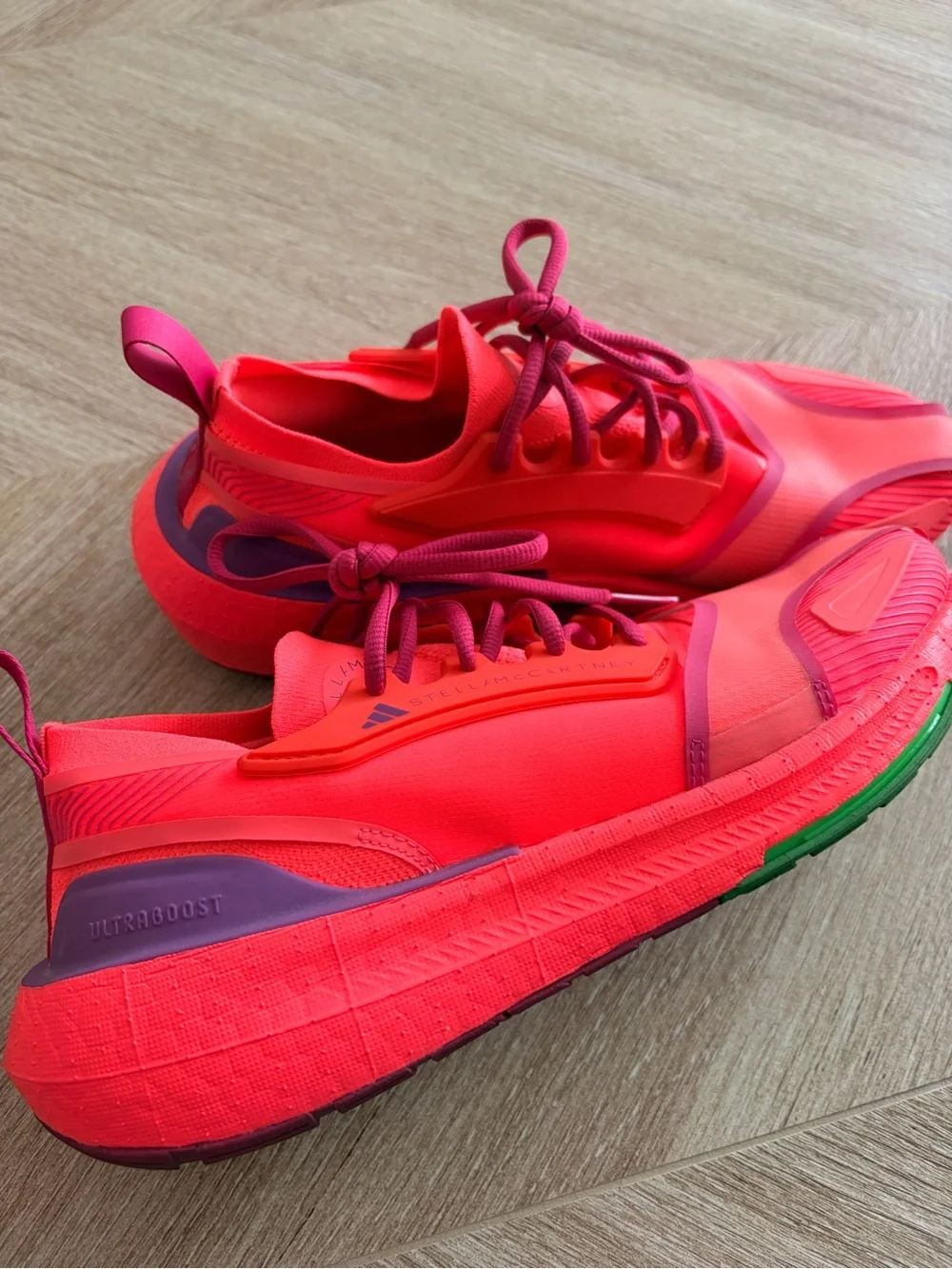 Adidas by Stella McCartney Neon Pink and Purple Ultraboost Sneakers